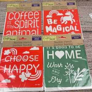 Crafter's Square Flexible Stencils 4-Pack‎ Coffee Unicorn Happy Home 6x5.5
